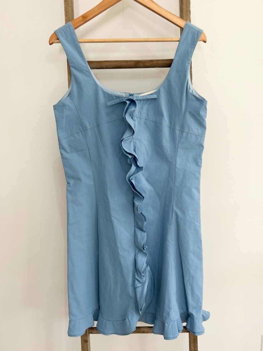 Blue Tassel Anthropology Sky Blue Ruffle Front Sleeveless Dress Size M Feminine